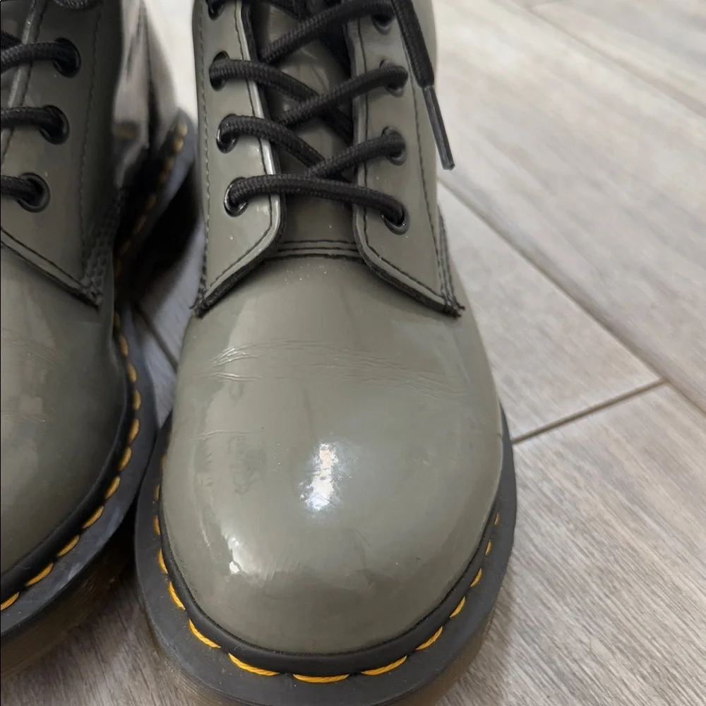Dr. Martens Shiny Gray Lace-Up Boots - Picture 2 of 5